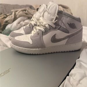 Nike Air Jordan 1 Mid Women’s Sneakers - White & Light Gray Suede